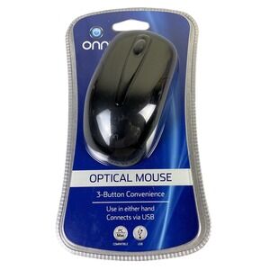 onn Optical Mouse USB Wired 3 Button Black PC Mac Compatible New Sealed NEW